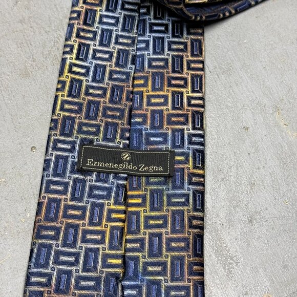 Ermenegildo Zegna Tie Colorful Geometric 100% Silk Woven Made in Italy 3.5" - Picture 5 of 7